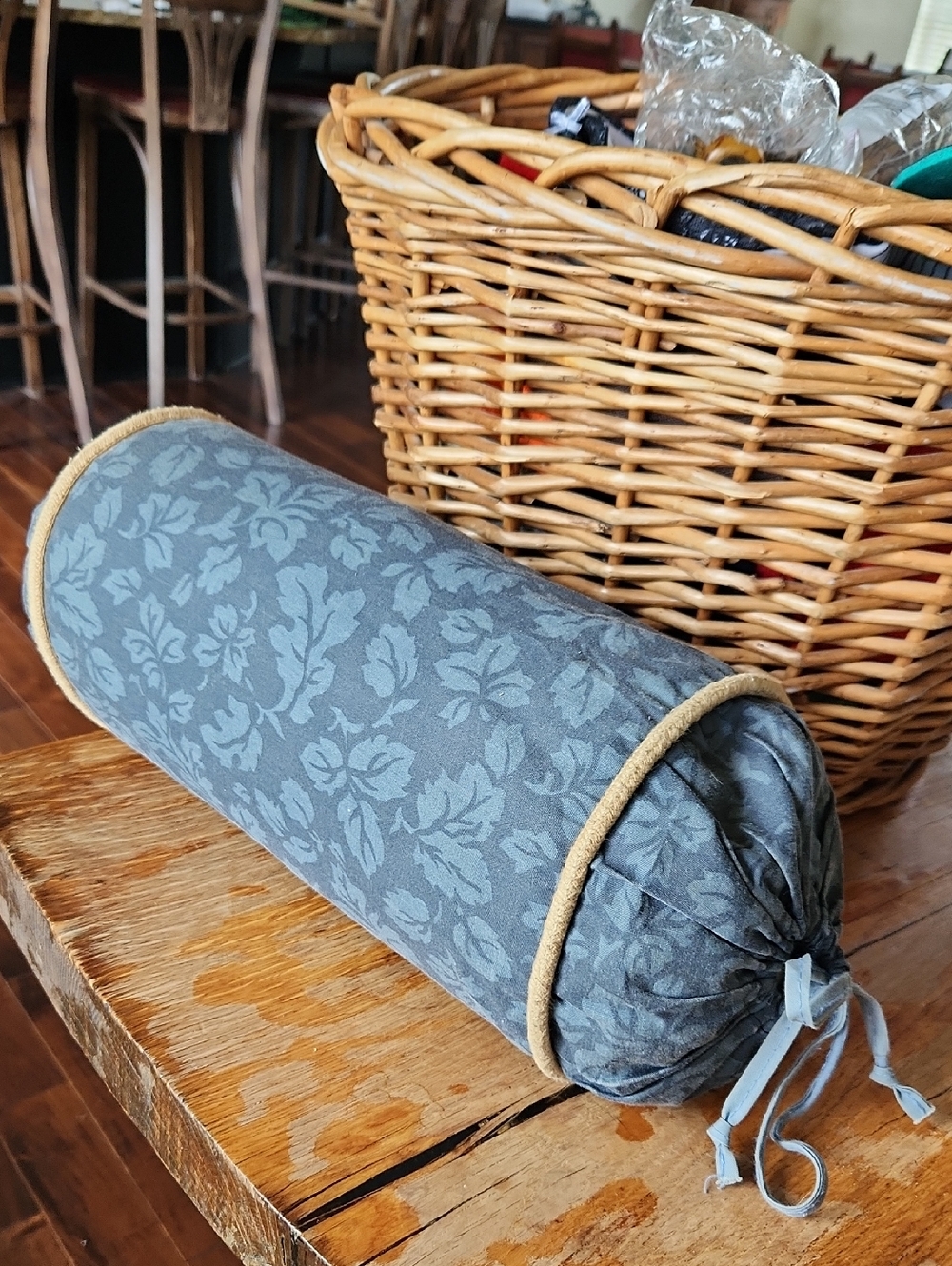 Fendi Bed & Bath Blue Tan Floral Bolster Pillow 18"